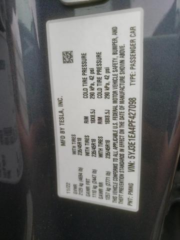 5YJ3E1EA4PF427098 Tesla MODEL 3