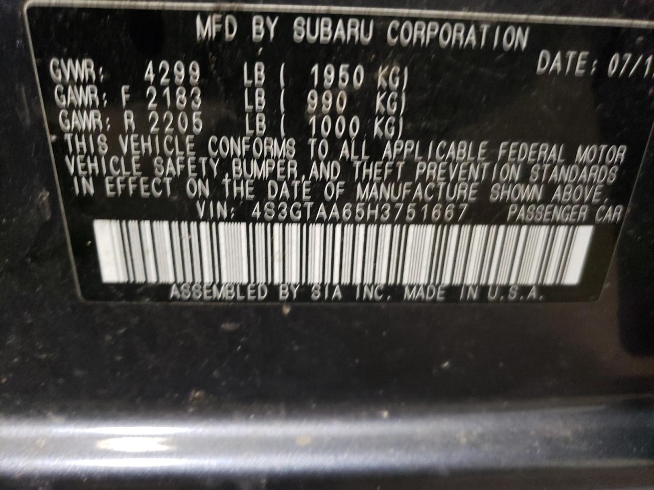 4S3GTAA65H3751667 SUBARU IMPREZA 2017