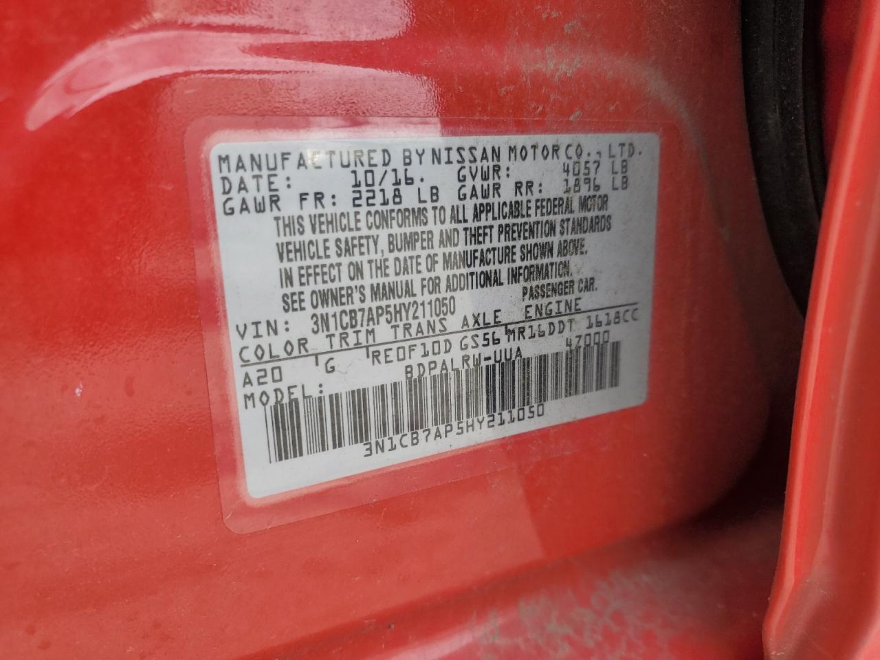 3N1CB7AP5HY211050 NISSAN SENTRA 2017