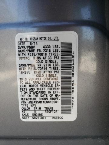 JN8AS5MT4EW618561 Nissan Rogue Select S