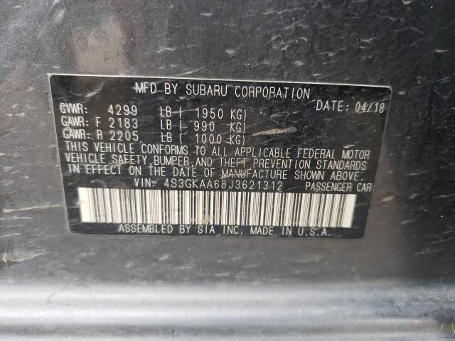 VIN: 4S3GKAA68J3621312 Auction: COPART Lot: 54469613 Location: CO - DENVER CENTRAL 4S3GKAA68J3621312 SUBARU IMPREZA 2018 GRAY Photo 12