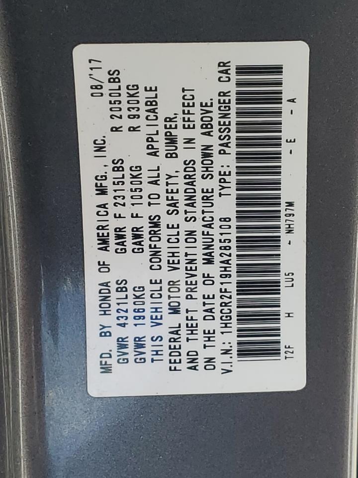 1HGCR2F19HA285108 HONDA ACCORD 2017