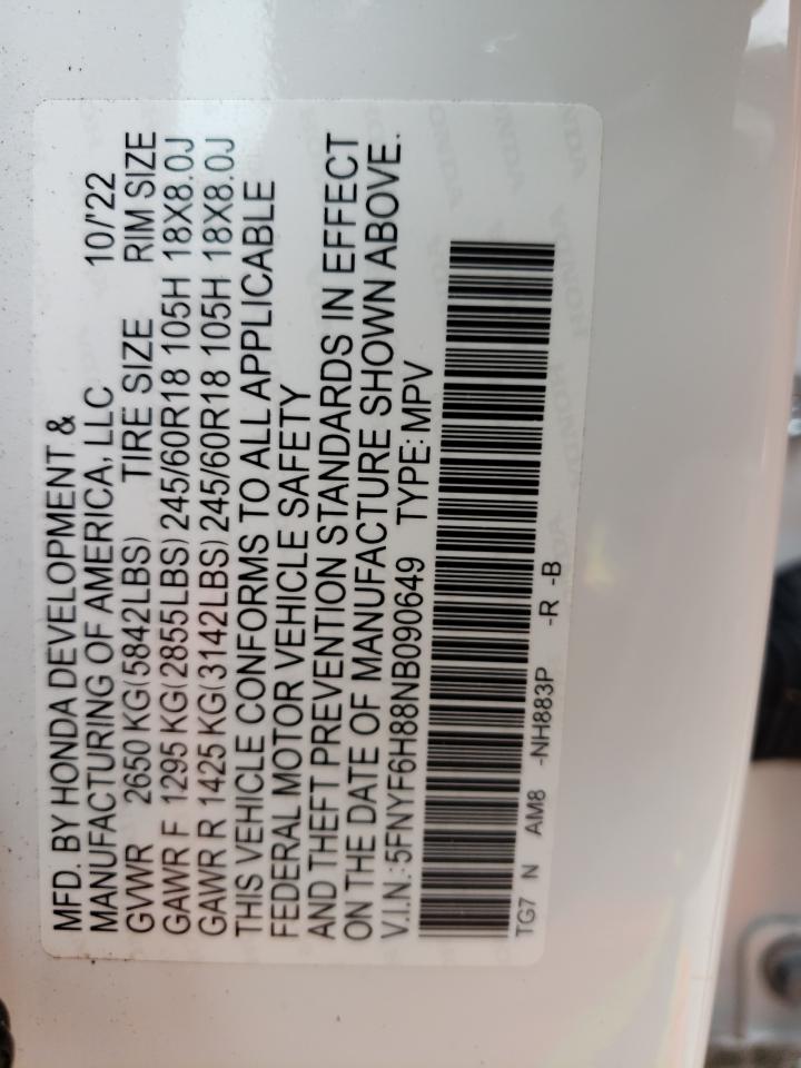 5FNYF6H88NB090649 HONDA PILOT 2022