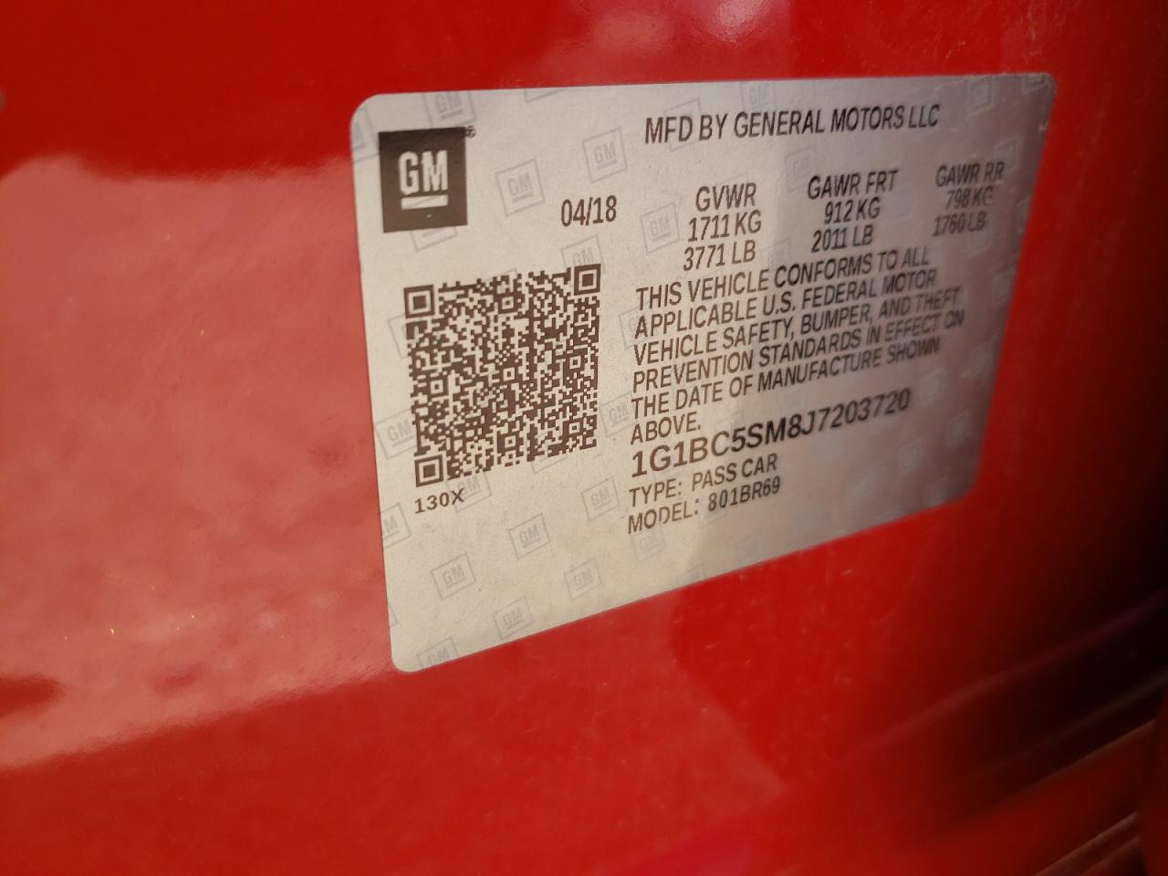 1G1BC5SM8J7203720 CHEVROLET CRUZE 2018