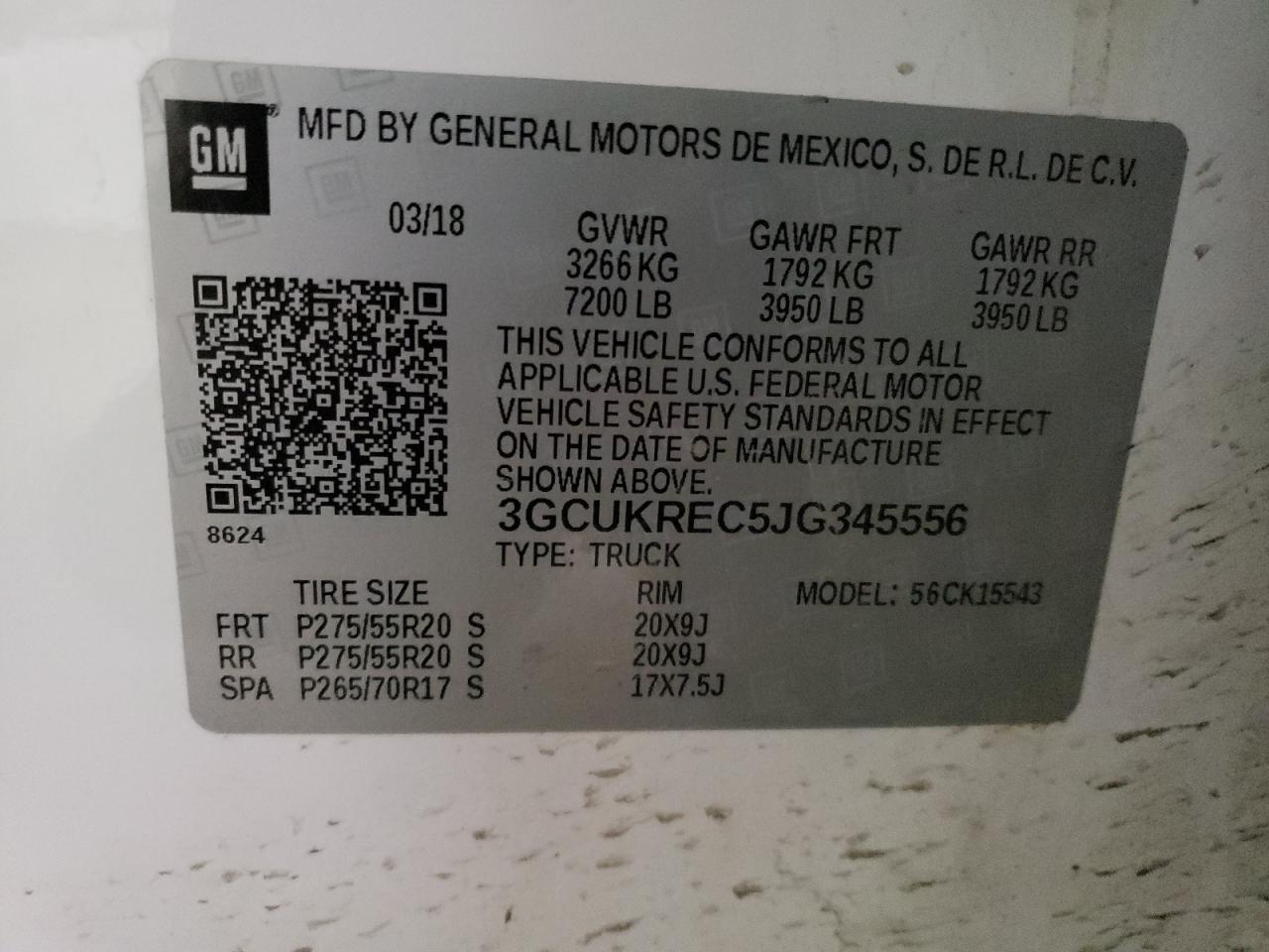 3GCUKREC5JG345556 CHEVROLET ALL Models 2018