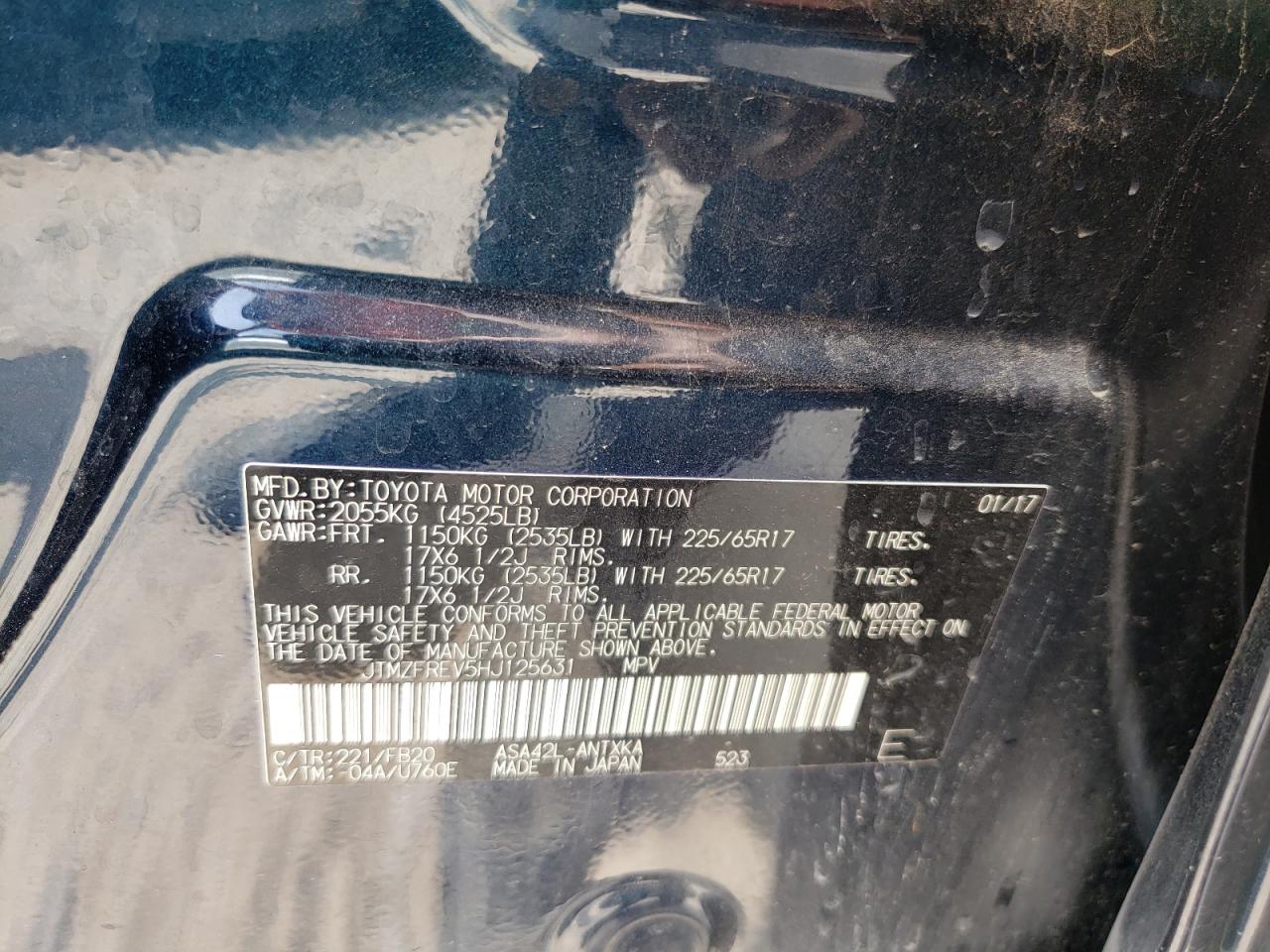 JTMZFREV5HJ125631 TOYOTA RAV4 2017