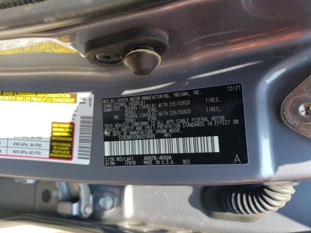 VIN 5TDEBRCH3NS079089 2022 Toyota Highlander, Hybri... no.12