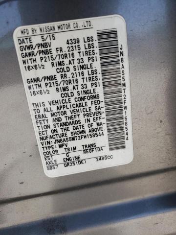 JN8AS5MT2FW158544 Nissan Rogue Select S