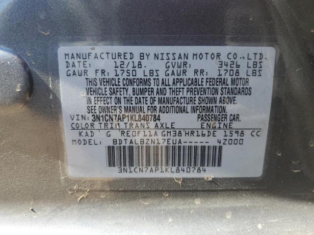 3N1CN7AP1KL840784 Nissan VERSA S