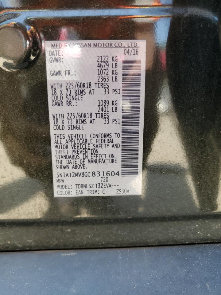 5N1AT2MV8GC831604 NISSAN ROGUE 2016