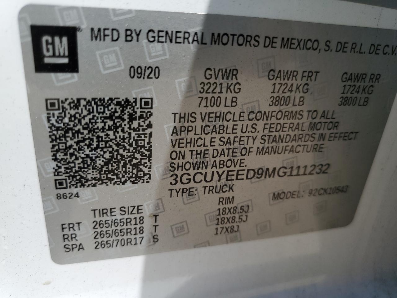 3GCUYEED9MG111232 CHEVROLET ALL Models 2021