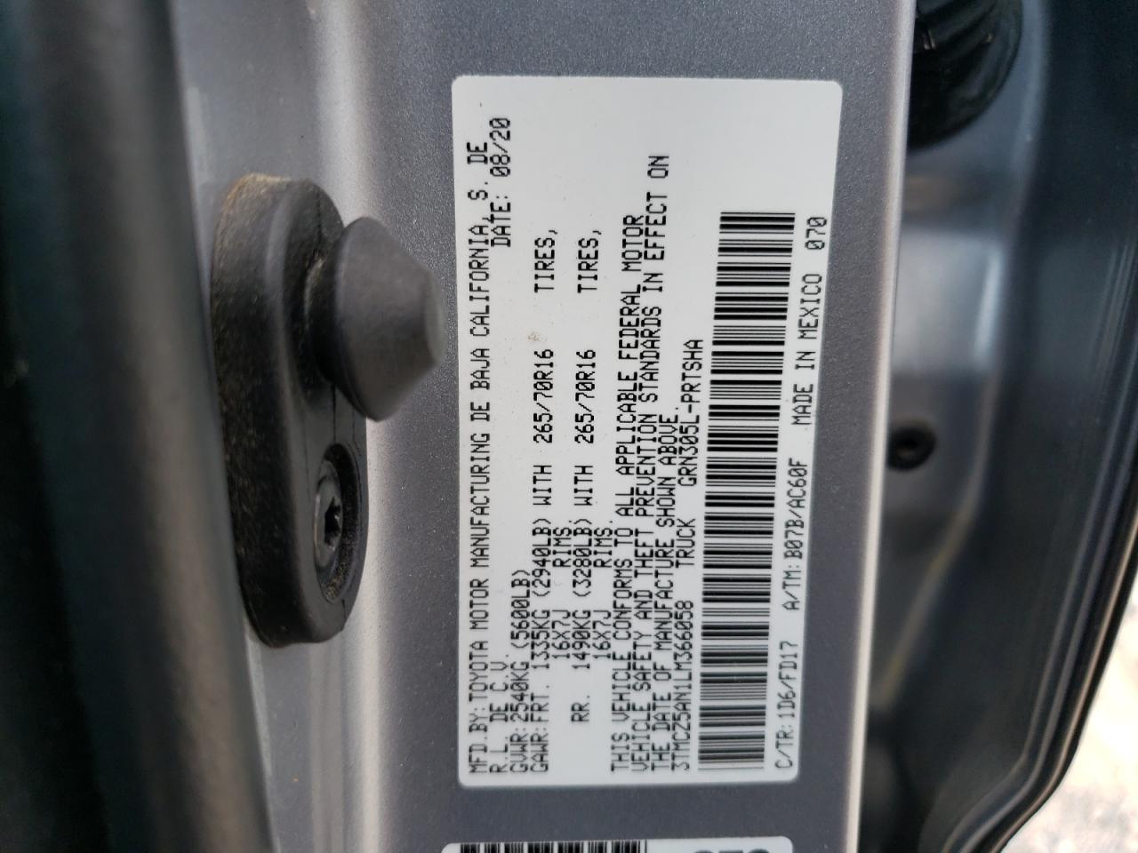 3TMCZ5AN1LM366058 TOYOTA TACOMA 2020