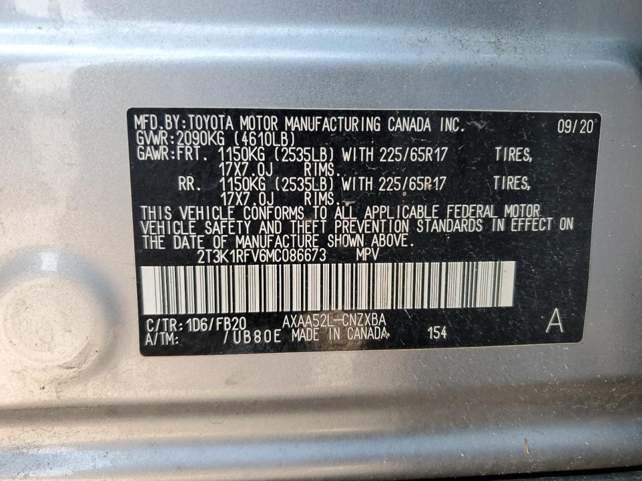 2T3K1RFV6MC086673 TOYOTA RAV4 2021
