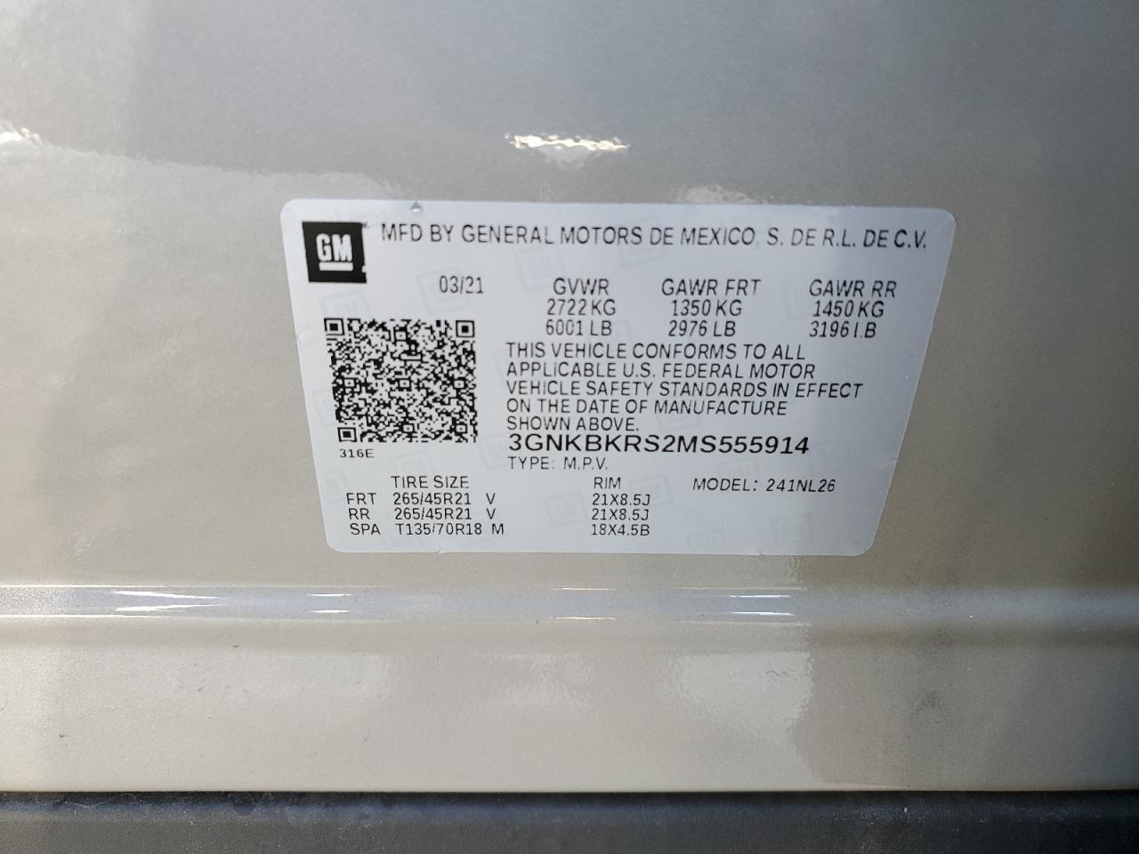 3GNKBKRS2MS555914 CHEVROLET BLAZER 2021