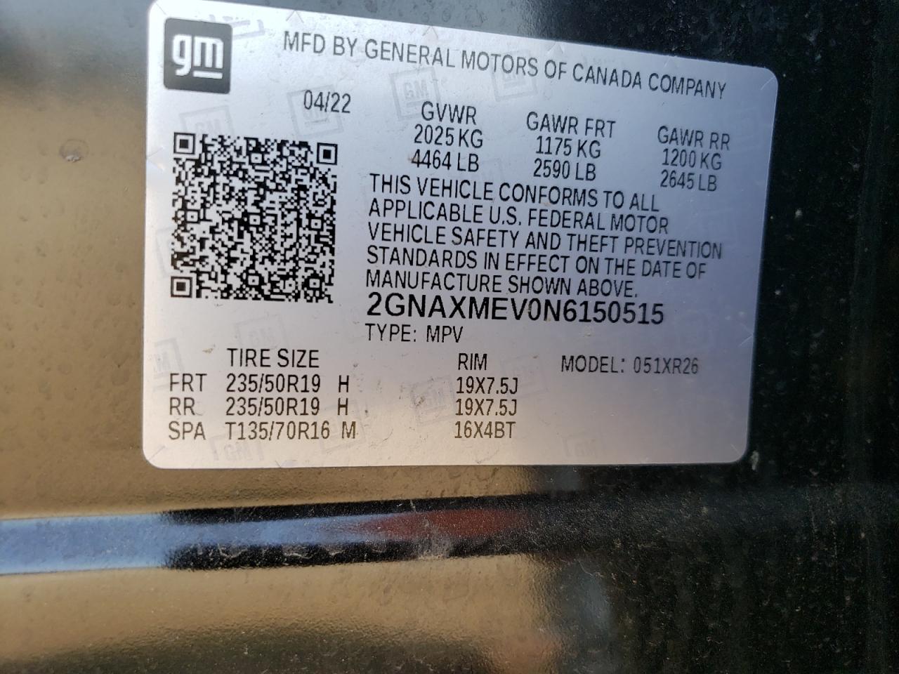 2GNAXMEV0N6150515 CHEVROLET EQUINOX 2022
