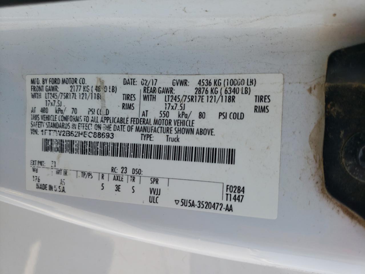 1FT7W2B62HEC88693 FORD F250 2017