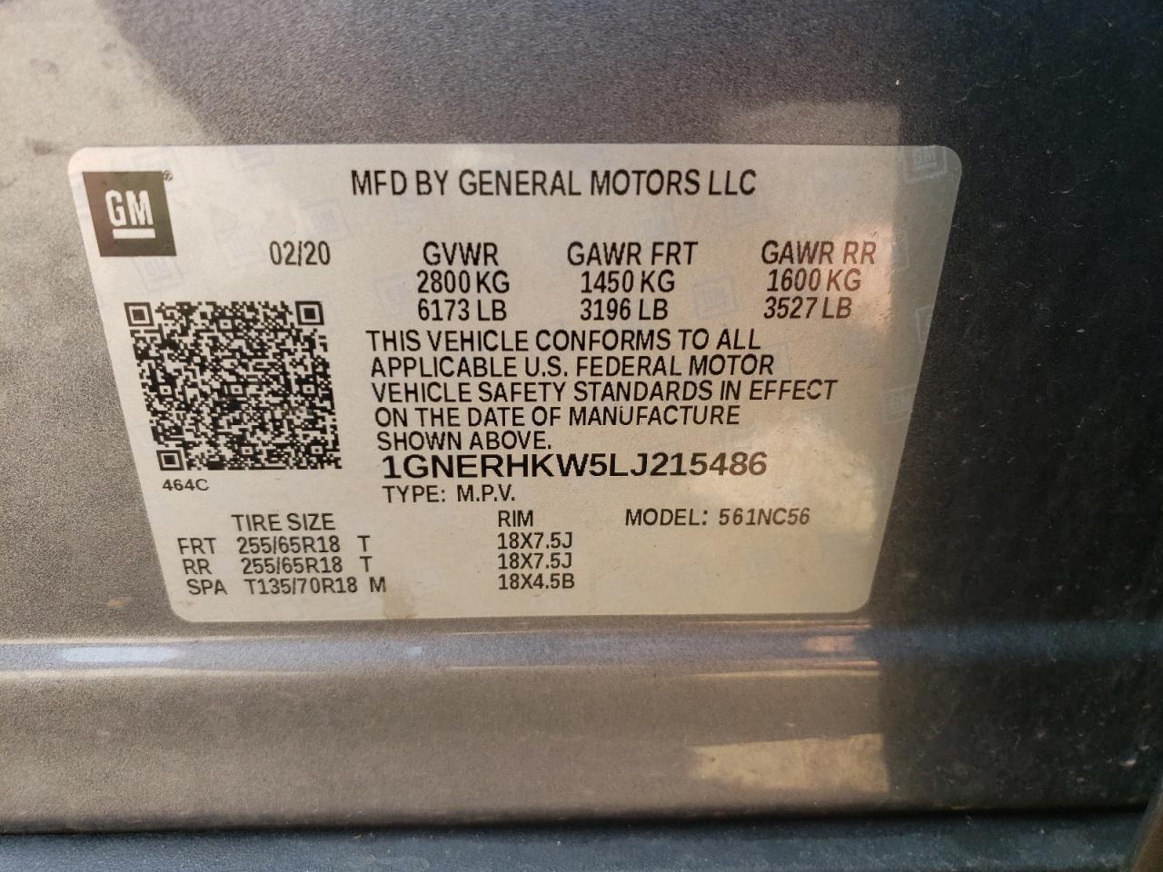 1GNERHKW5LJ215486 CHEVROLET TRAVERSE 2020
