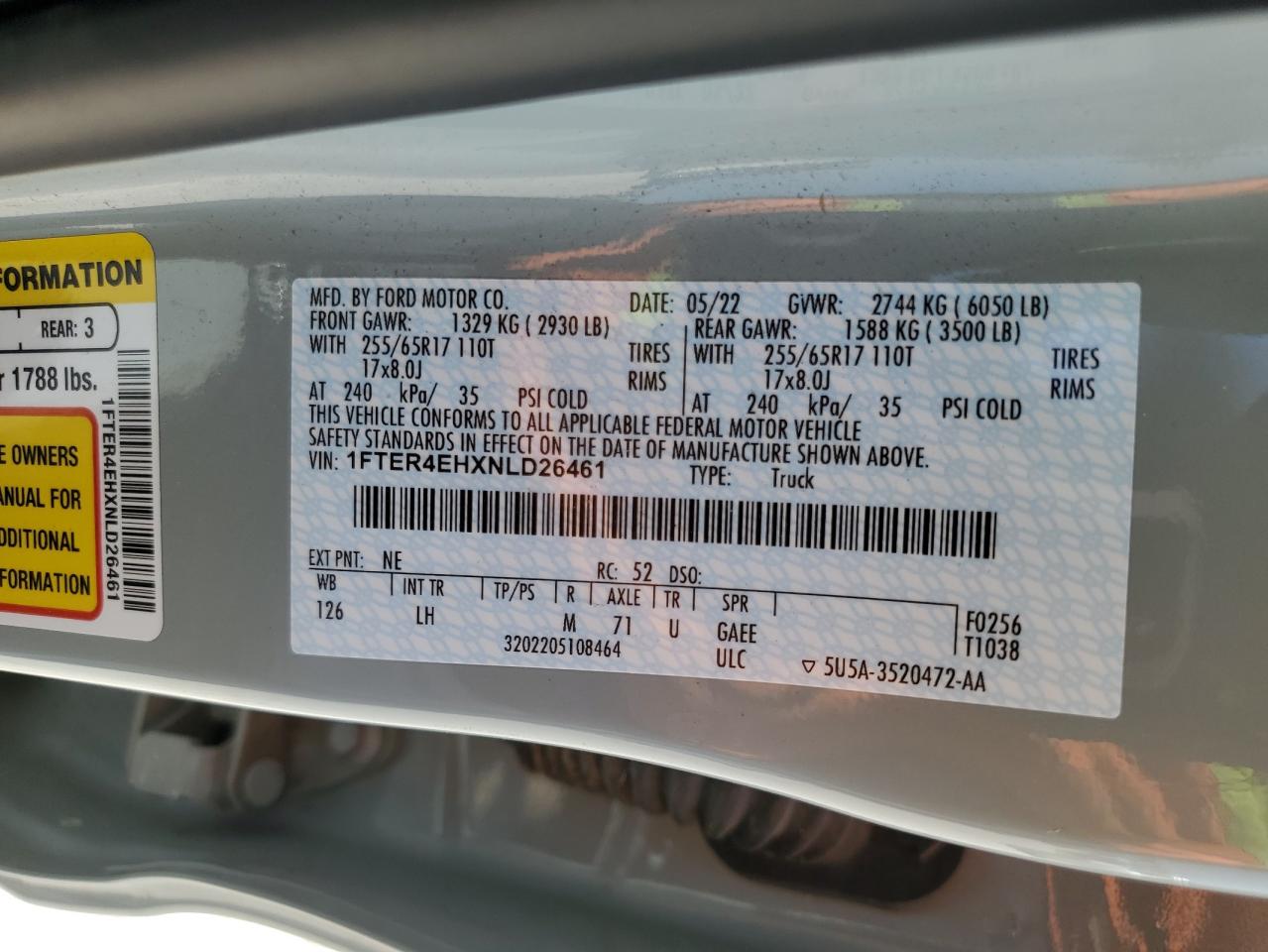 1FTER4EHXNLD26461 FORD RANGER 2022
