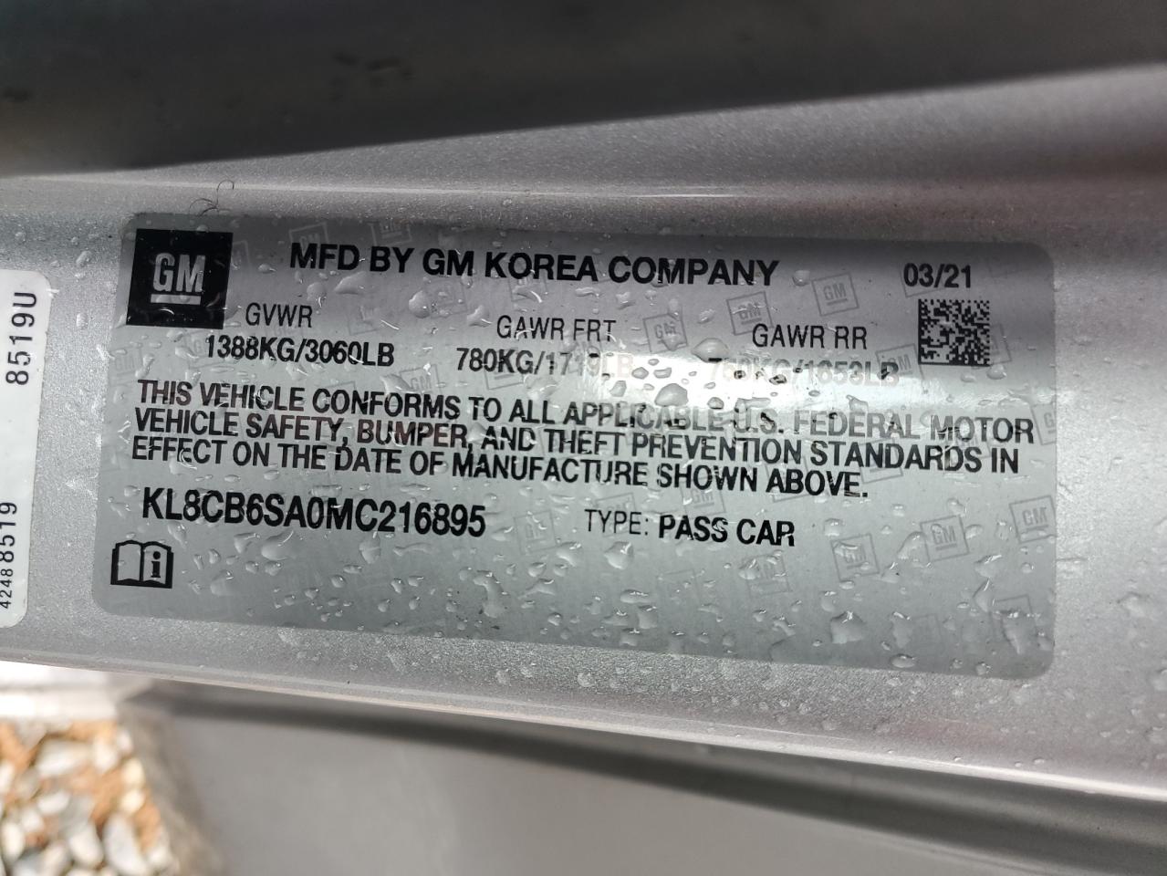 KL8CB6SA0MC216895 CHEVROLET SPARK 2021