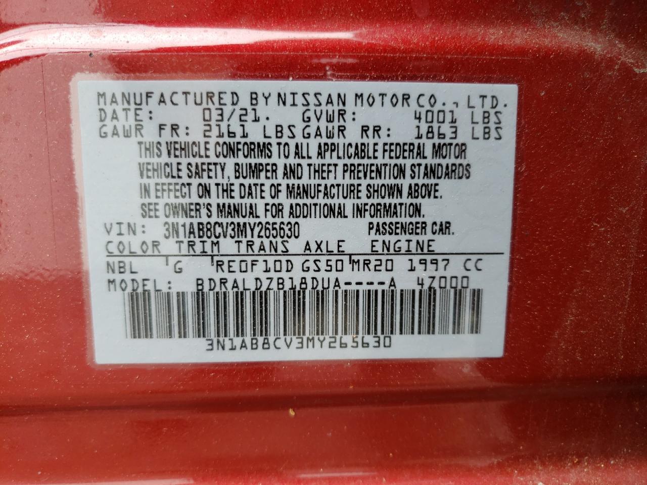 3N1AB8CV3MY265630 NISSAN SENTRA 2021