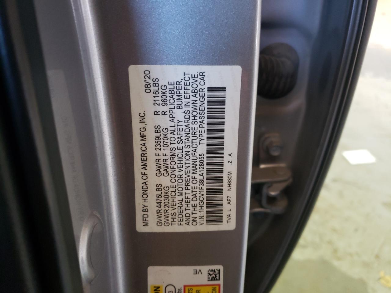 1HGCV1F38LA128055 HONDA ACCORD 2020