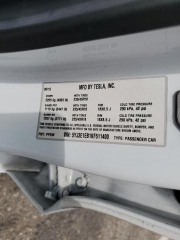 5YJ3E1EB1KF511400 Tesla MODEL 3