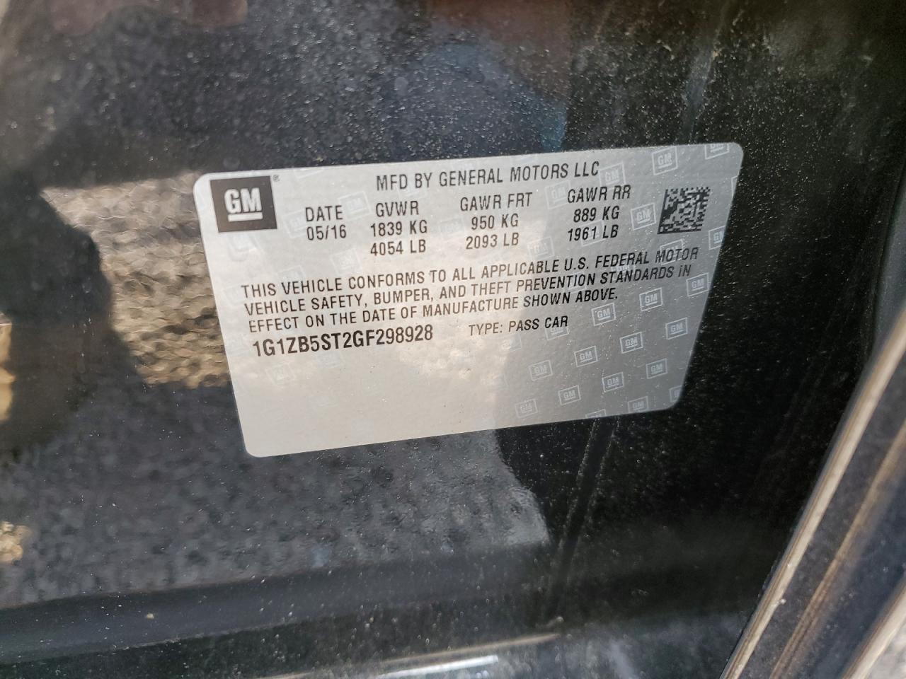 1G1ZB5ST2GF298928 CHEVROLET MALIBU 2016
