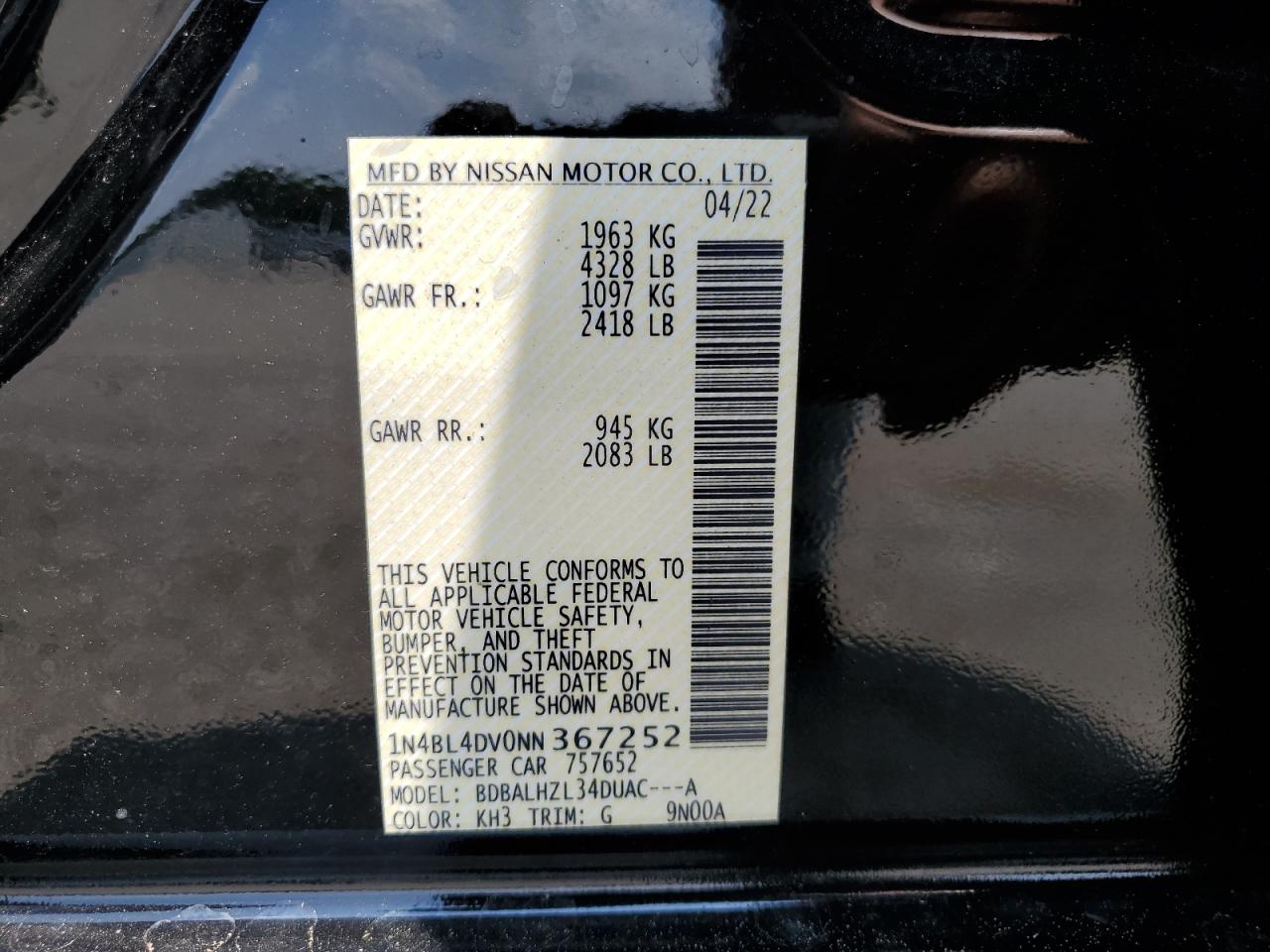 1N4BL4DV0NN367252 NISSAN ALTIMA 2022