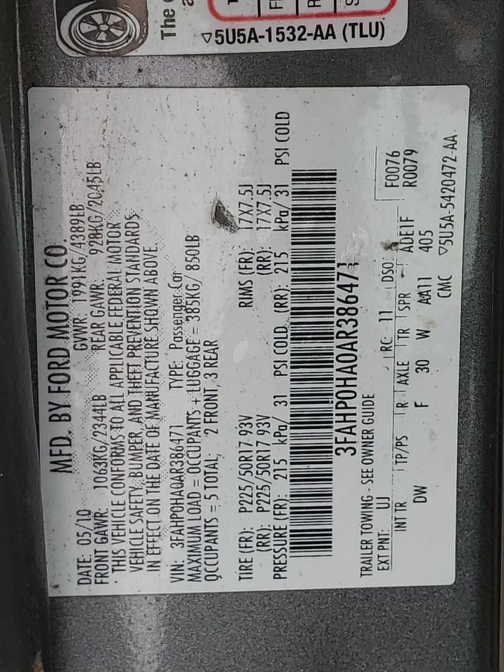 3FAHP0HA0AR386471 2010 Ford Fusion Se