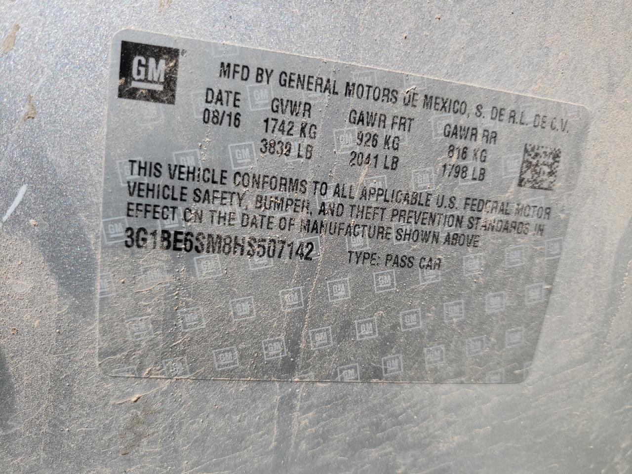 3G1BE6SM8HS507142 CHEVROLET CRUZE 2017