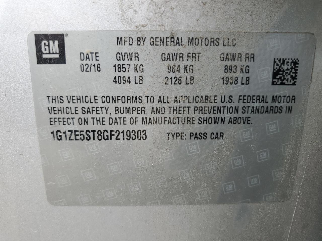 1G1ZE5ST8GF219303 CHEVROLET MALIBU 2016