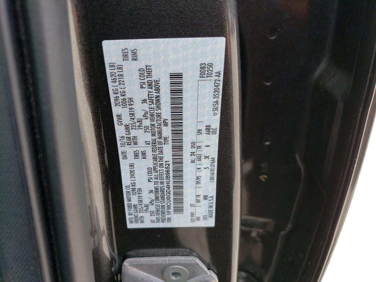 1FMCU0GD4HUB96521 FORD ESCAPE 2017