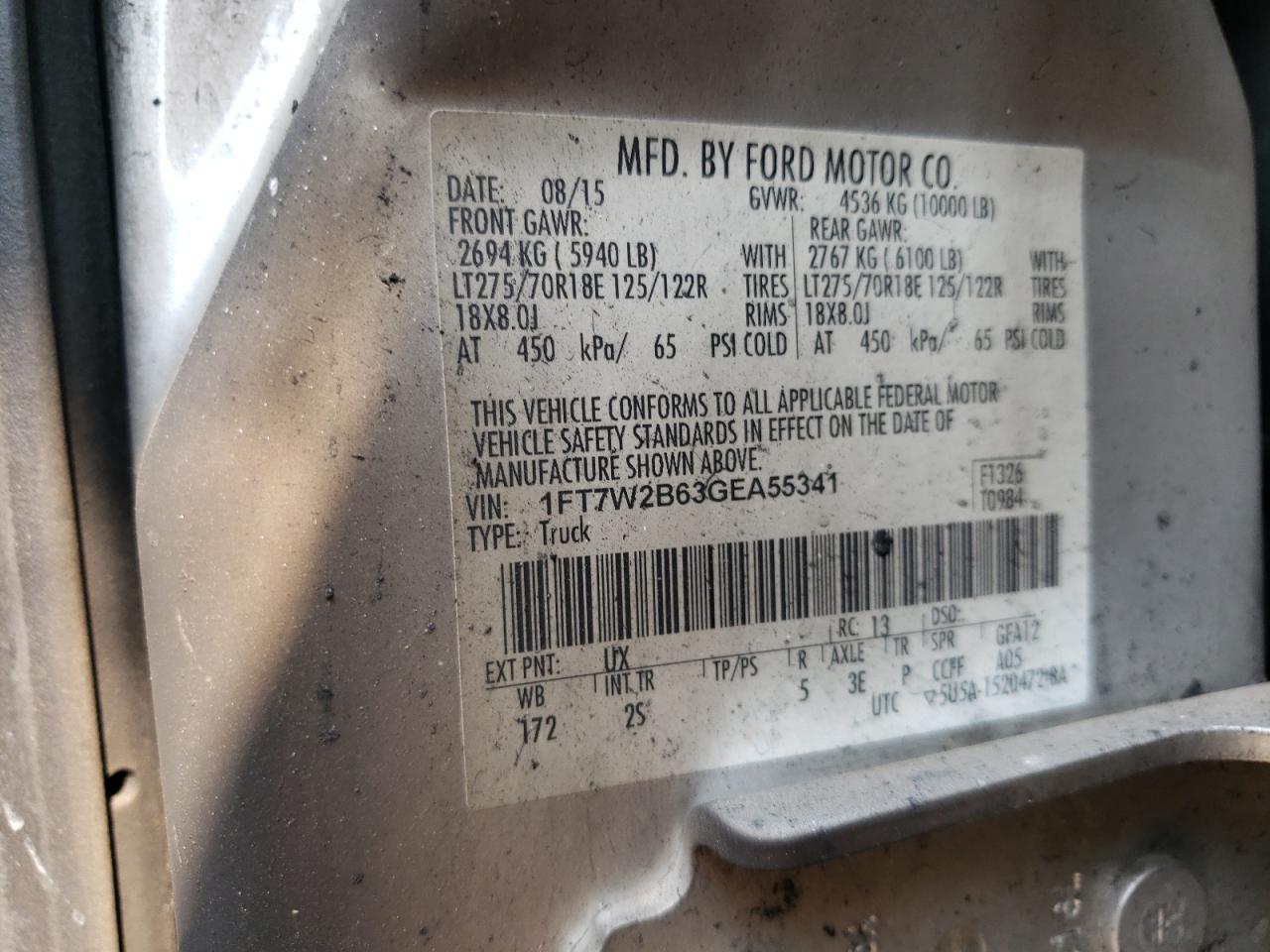 1FT7W2B63GEA55341 FORD F250 2016