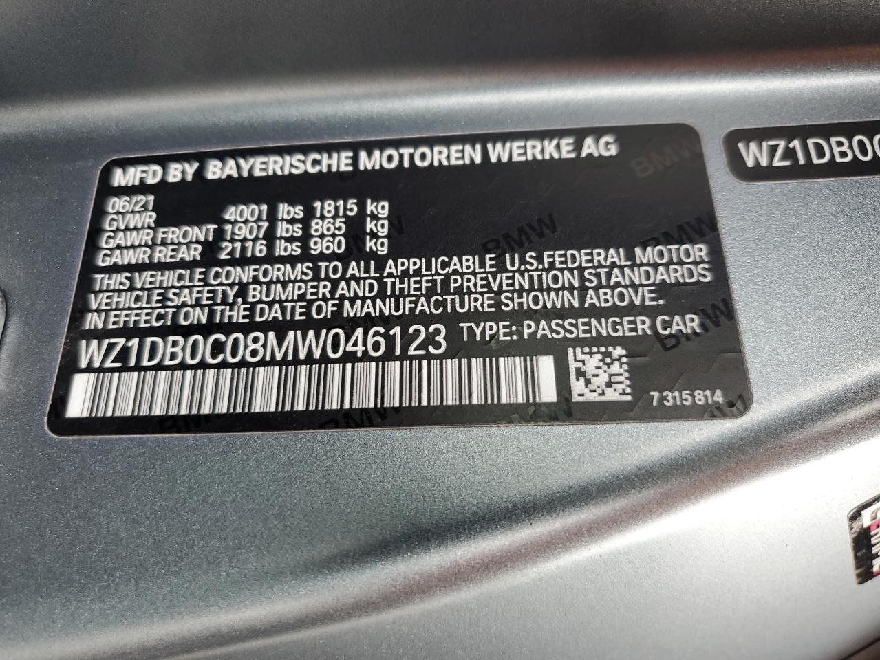 WZ1DB0C08MW046123 TOYOTA SUPRA 2021