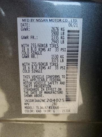 5N1DR3AA2NC204025 Nissan Pathfinder S