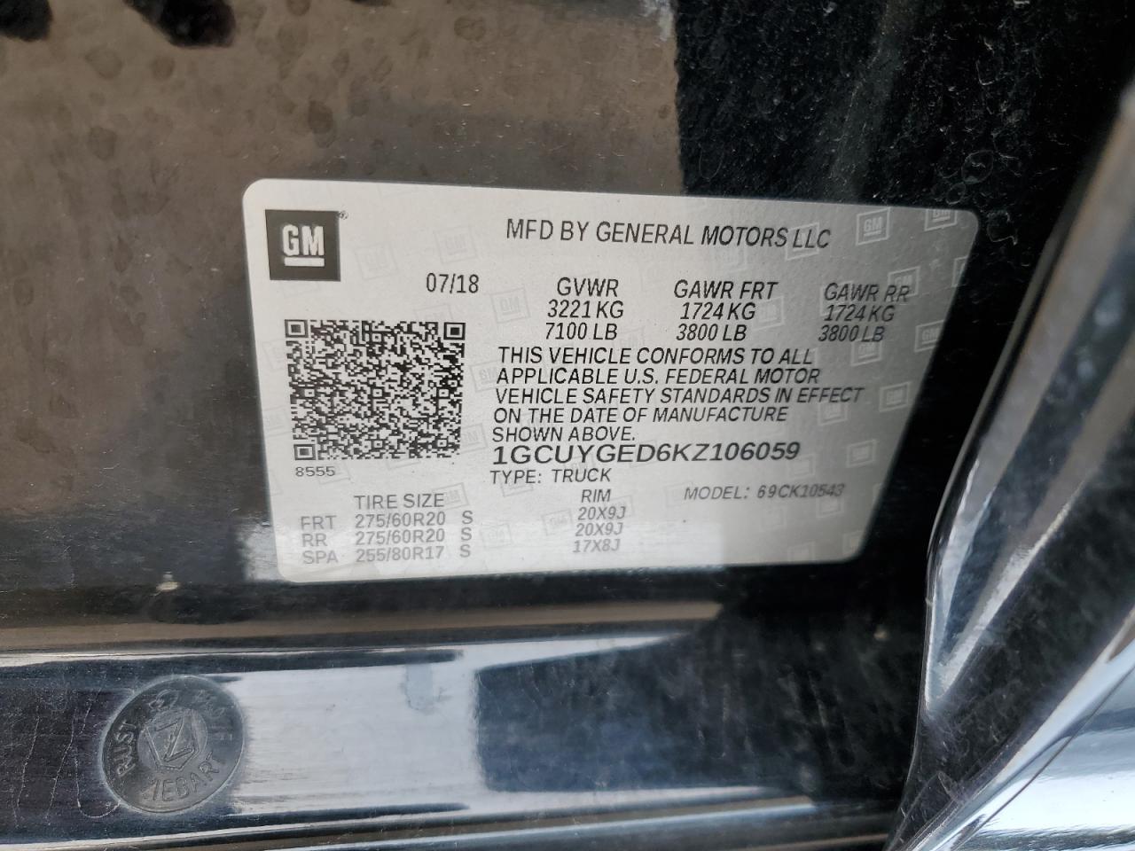 1GCUYGED6KZ106059 2019 Chevrolet Silverado K1500 Ltz