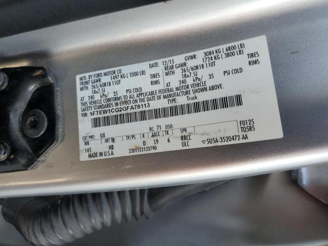 Image 12 of 2016 Ford F-150 salvage vehicle - Lot #53985763 at Copart