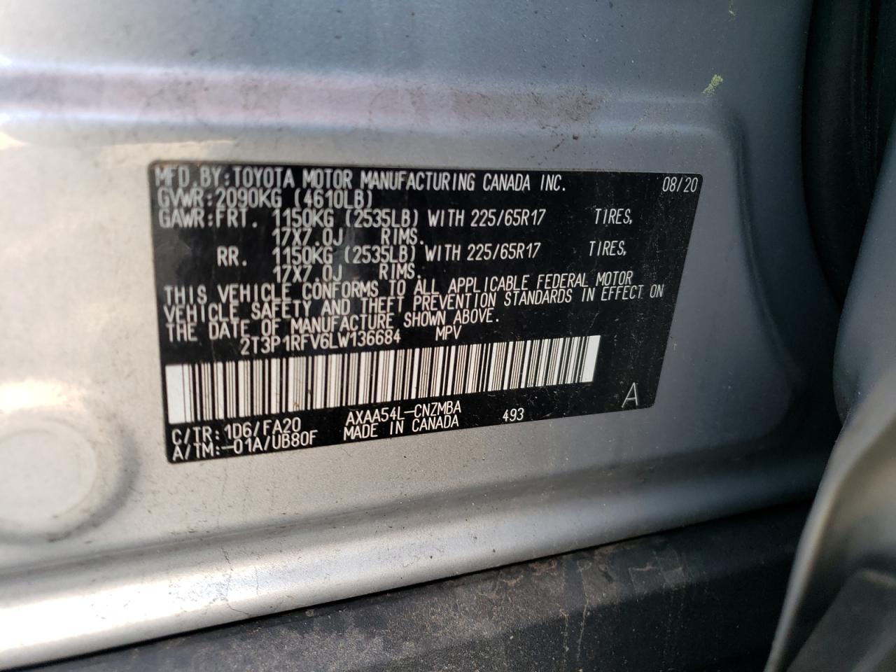 2T3P1RFV6LW136684 TOYOTA RAV4 2020