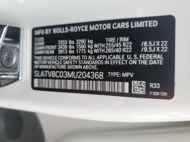 VIN SLATV8C03MU204368 2021 Rolls-Royce Cullinan, Bl... no.12