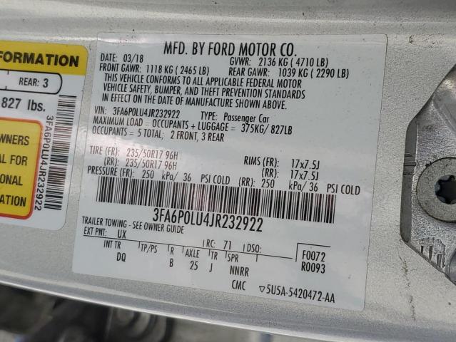 3FA6P0LU4JR232922 Ford Fusion Se Hybrid
