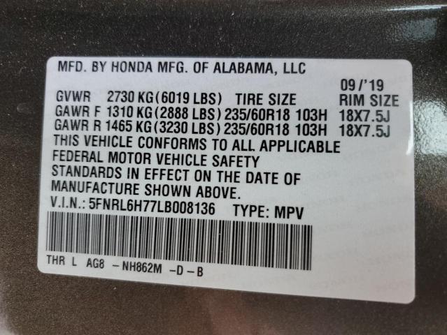 5FNRL6H77LB008136 2020 HONDA ODYSSEY, photo no. 13