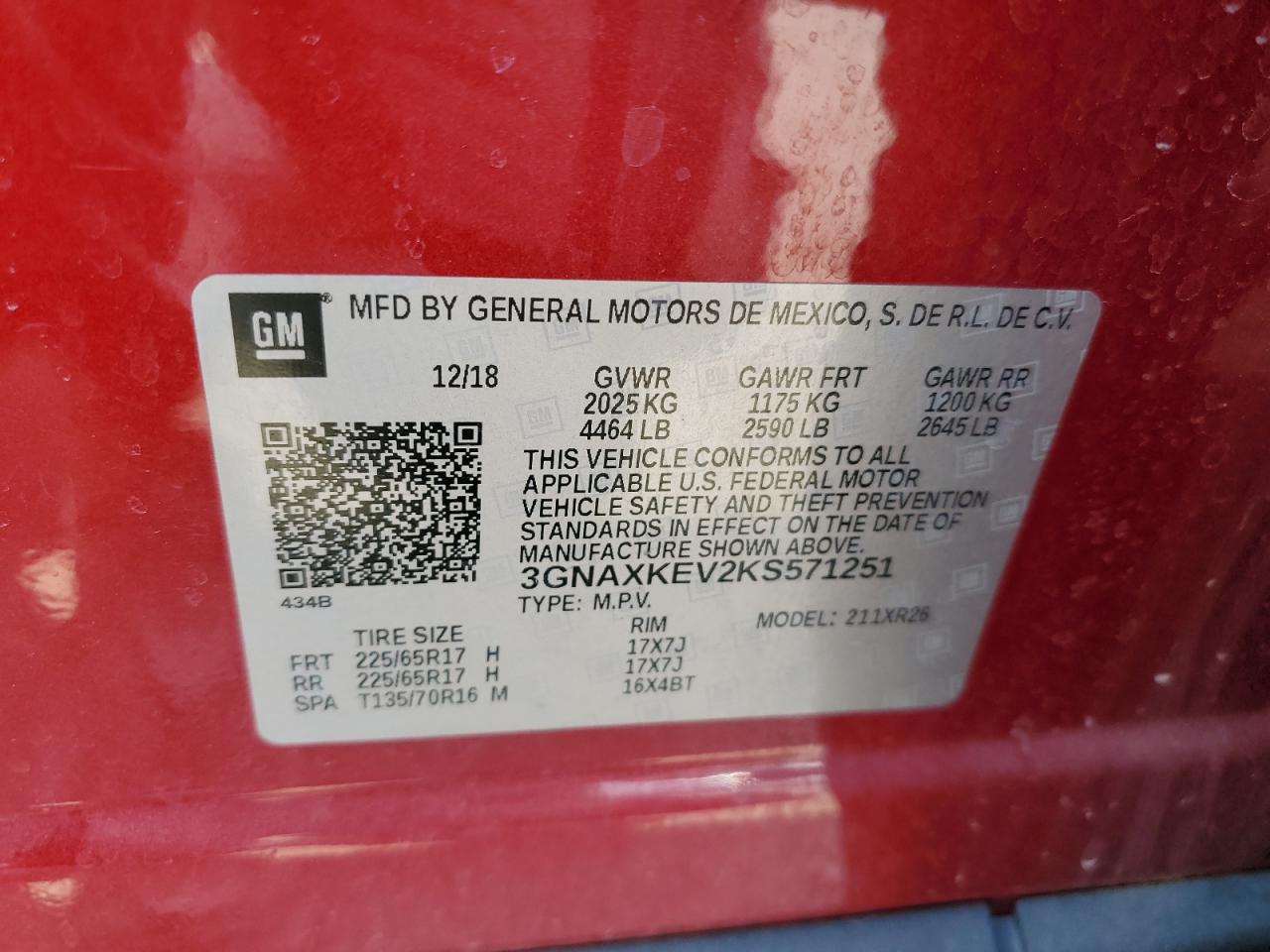 3GNAXKEV2KS571251 CHEVROLET EQUINOX 2019