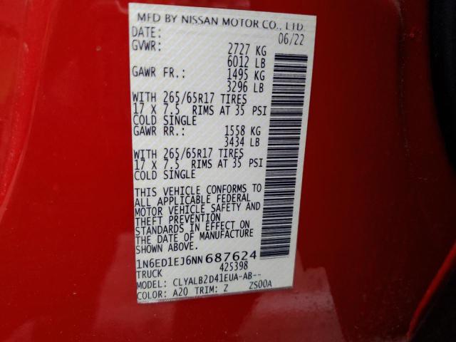 1N6ED1EJ6NN687624 Nissan FRONTIER S