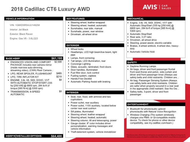 2018 CADILLAC CT6 LUXURY - 1G6KD5RS4JU148258