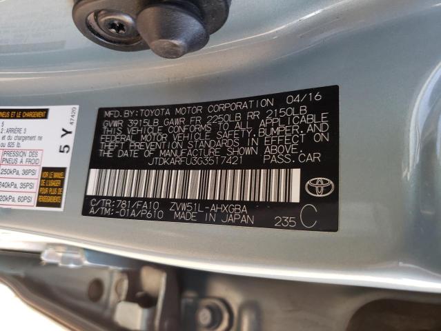 JTDKARFU3G3517421 Toyota PRIUS