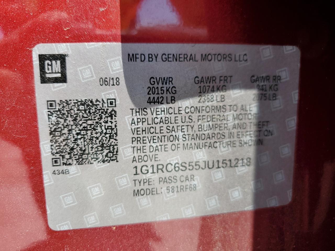 1G1RC6S55JU151218 CHEVROLET VOLT 2018