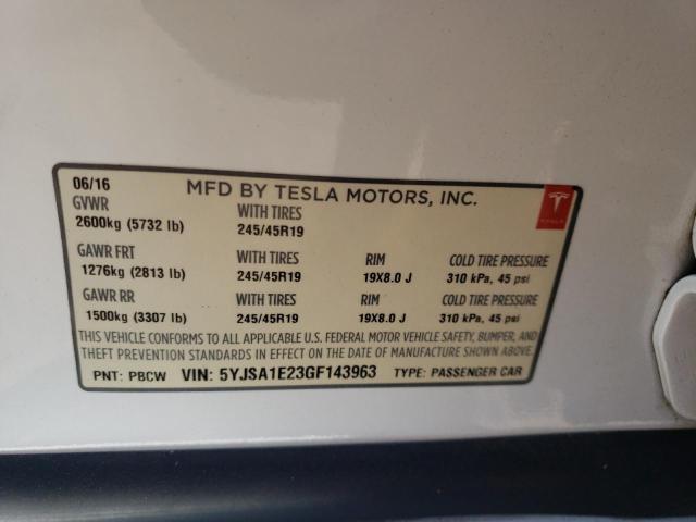 5YJSA1E23GF143963 | 2016 TESLA MODEL S