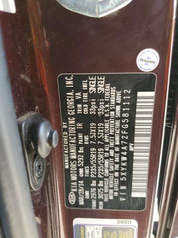 5XYKW4A72FG581112 KIA SORENTO SX