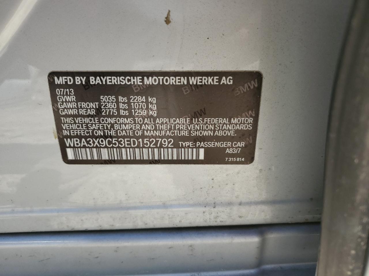 WBA3X9C53ED152792 2014 BMW 335 Xigt