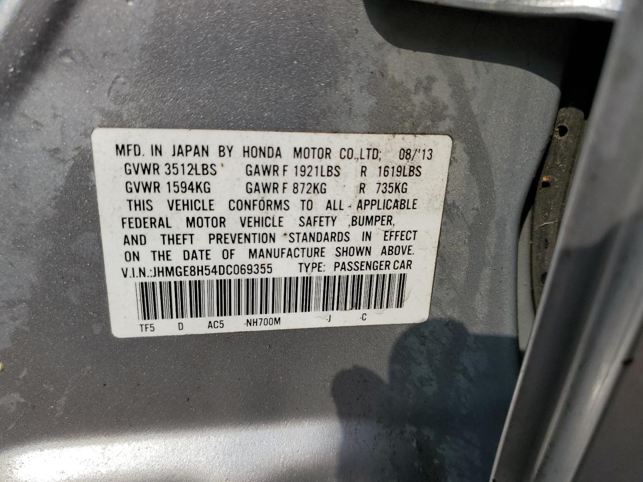 JHMGE8H54DC069355 2013 Honda Fit Sport